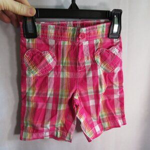 Baby Pink Plaid Shorts Heart (working pockets) flower button 100% cotton